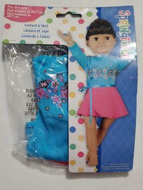 Kids Doll Leotard & Skirt Set - Turquoise & Pink DOLL NOT INCLUDED